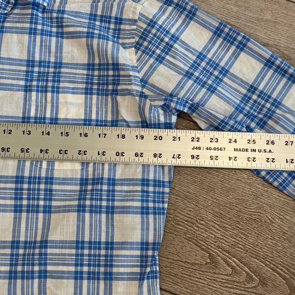 Peter Millar Button Down Shirt Mens Medium Blue Plaid Long Sleeve Stretch Preppy - Picture 6 of 8